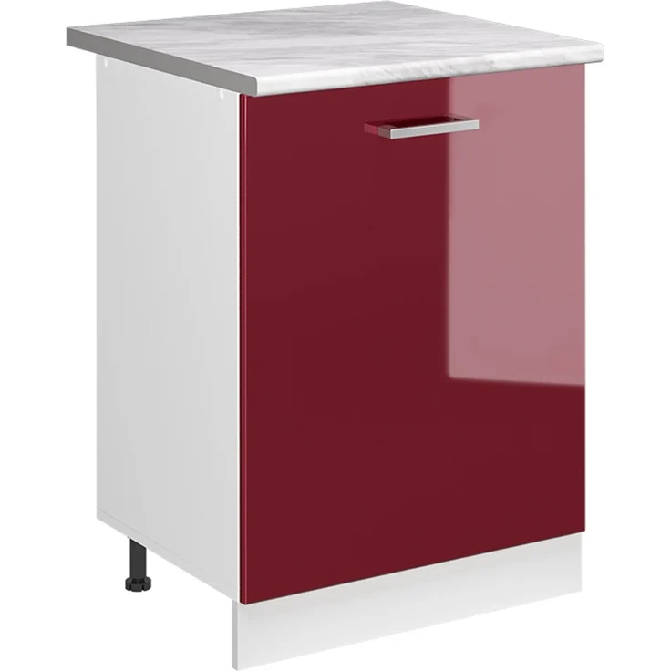 Küchenunterschrank R-Line Rot Hochglanz/Weiß 60 cm mit 1 Tür Arbeitsplatte Marmor Vicco – Bild 1