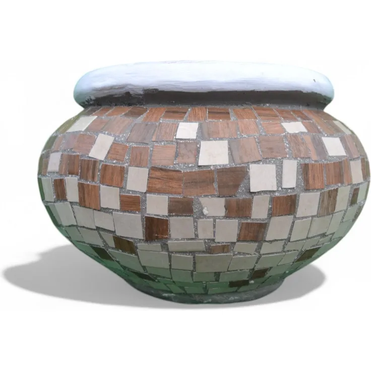 Pflanzgefäß Hortensie S – Quadratischen Mosaikdesign Braun – Höhe 30 cm – Ø 35 cm – Handgefertigt aus Beton & Keramik-Mosaik