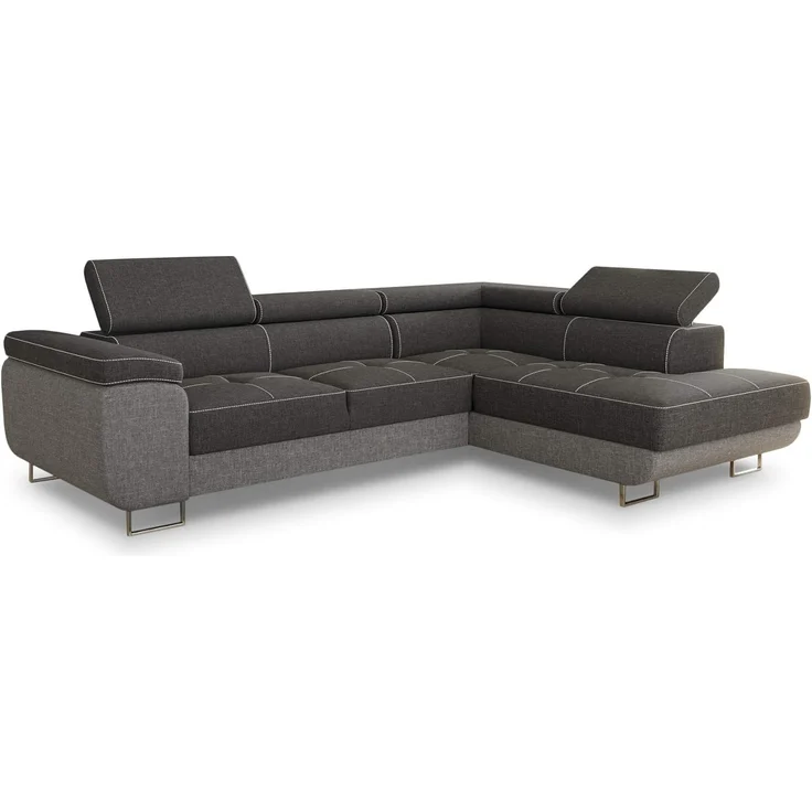 Ecksofa Caris mit Schlaffunktion, Bettkasten und einstellbare Kopfstützen (Grau + Dunkelgrau (Sawana 21 + Sawana 05), Ecksofa Rechts) – Bild 1