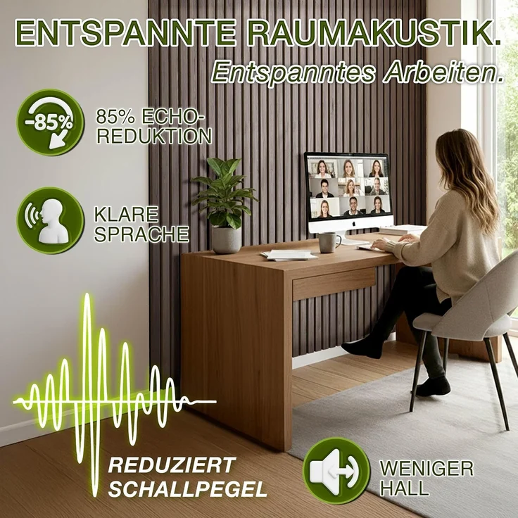 TRESKO® 4 Stück Akustikpaneele Holz 120×60 cm inkl. 8x Kleiderhaken | Wandverkleidung Nussbaum als 3D Lamellenwand | Holzpaneele Paneele für Schallschutz | Akustik Wandpaneele mit Montageset – Bild 3