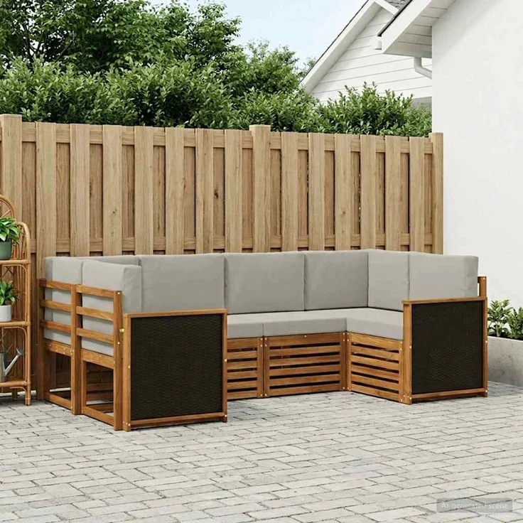 vidaXL Outdoor-Sofagarnitur 6 stk. 6-Sitzer Natur und Hellgrau 3384762 – Bild 1