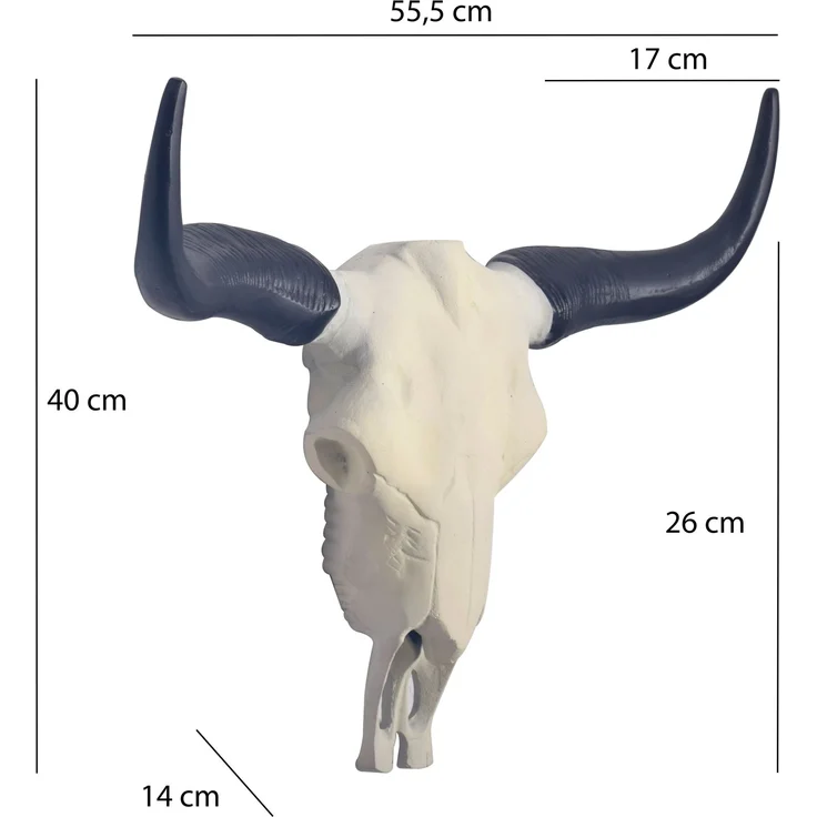 FineBuy Deko Geweih Büffel-Schädel Weiß 55,5 cm Aluminium Design Stierkopf, Wanddekoration Horn Modern, Wandskulptur mit Hörner, Geweih-Jagdtrophäe Metall, Wandschmuck Groß – Bild 3