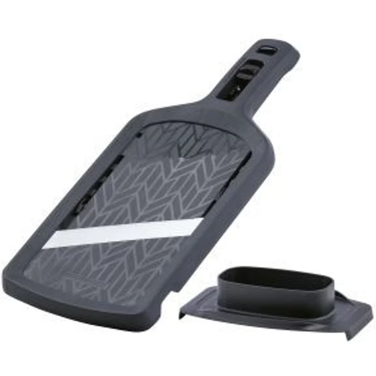 Fackelmann Gemüsehobel mit Restehalter grau Rostfrei 31×12×3,5 cm – Bild 3