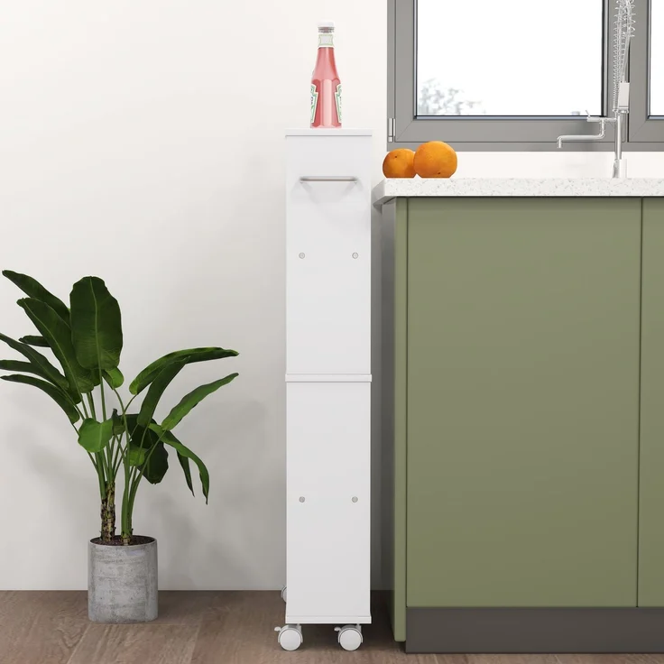Multifunktionsregal mit Rollen, schmale Bauweise, 4 Fächer, 45x15x91 cm, Weiß--Weiß--45x15x91cm--YOUDENOVA – Bild 9