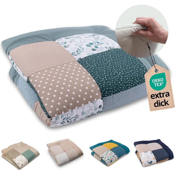 ULLENBOOM® Baby Krabbeldecke 100x100 cm gepolstert Eukalyptus (Made in EU) - Krabbeldecke für Baby mit 100% OEKO TEX Baumwolle, ideal als Babydecke, Laufgittereinlage & Spieldecke