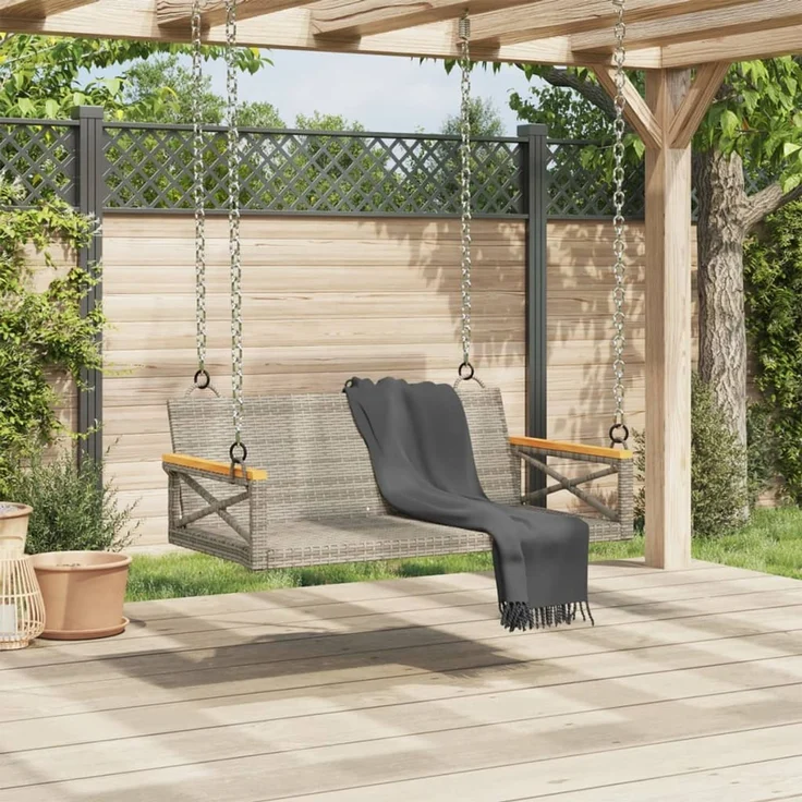 vidaXL Hängebank Grau 109x62x40 cm Poly Rattan 368153 – Bild 3