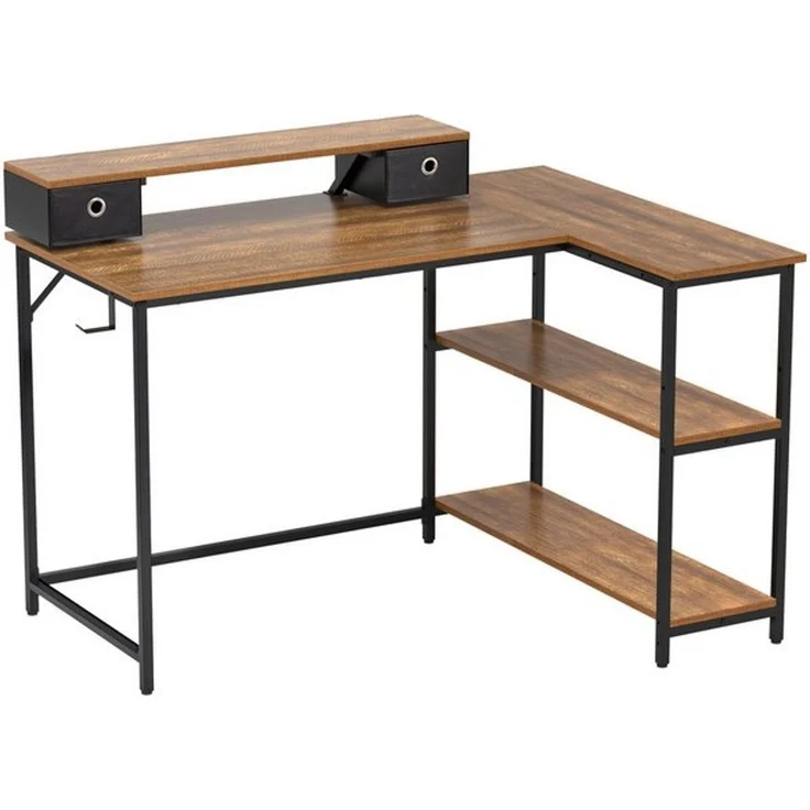 Mondeer Eckschreibtisch L-Förmiger Computertisch, mit 2 Regalen links oder rechts, mit Monitorhalterung, 120x88.5x90 cm – Bild 4