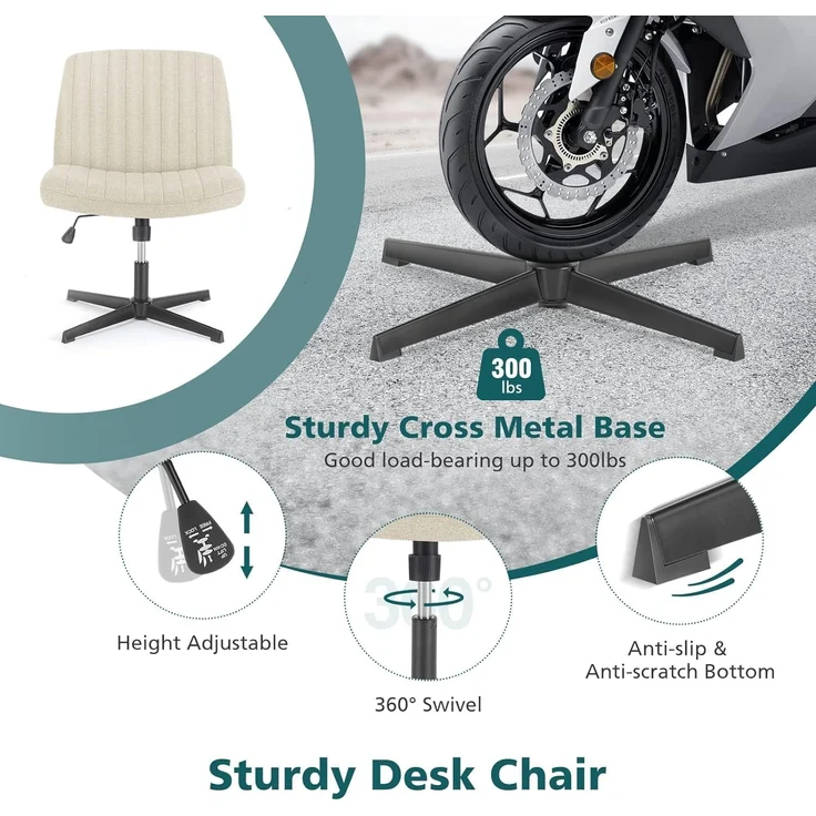 DUMOS Cross Legged Bürostuhl, Armloser Breiter Schreibtischstuhl Keine Räder, Moderner Home Office Schreibtisch Stuhl Swivel Verstellbarer Stoff Eitelkeit Stuhl – Bild 7