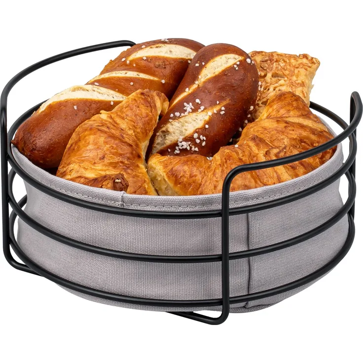 eluno runder Brotkorb - Obstkorb, mit abnehmbarem waschbarem Bezug, Metall, schwarz ca. 24,5 x 11 cm (Ø/H)