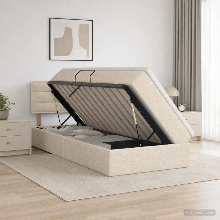 vidaXL LED-Speicherbett mit Matratze Creme 90 x 200 cm Stoff 3458977