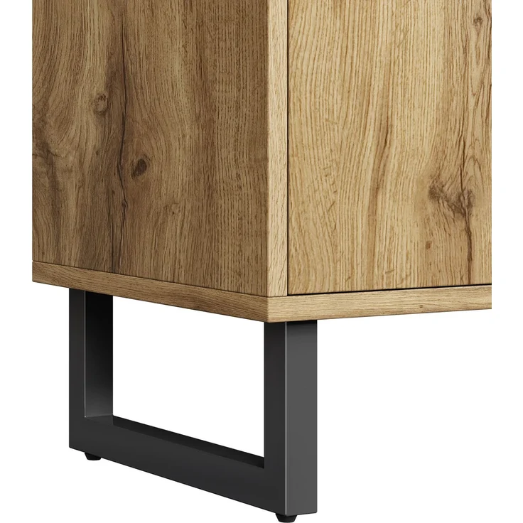 CHICFURN Schrank 110x186x38 cm mit Schubladen, aus MDF – Garderobe mit Kleiderstange Schwarz,Natur – Bild 9