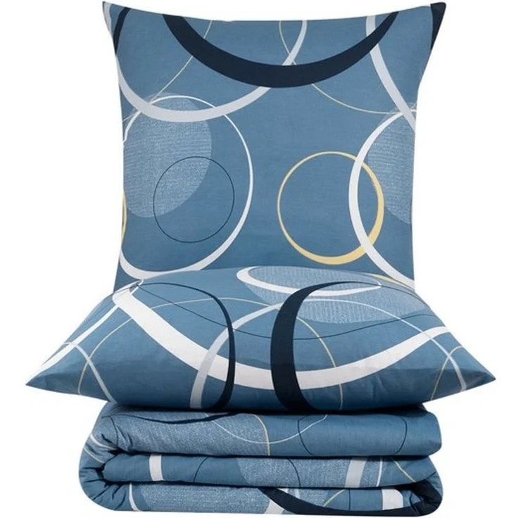 Buymax Bettwäsche Wave, Bettgarnitur, Bettbezug Set, Renforcé: 100% Baumwolle, 2 teilig, mit Reißverschluss, gemustert, Kreise, Blau, Petrol, 155x220 cm – Bild 4