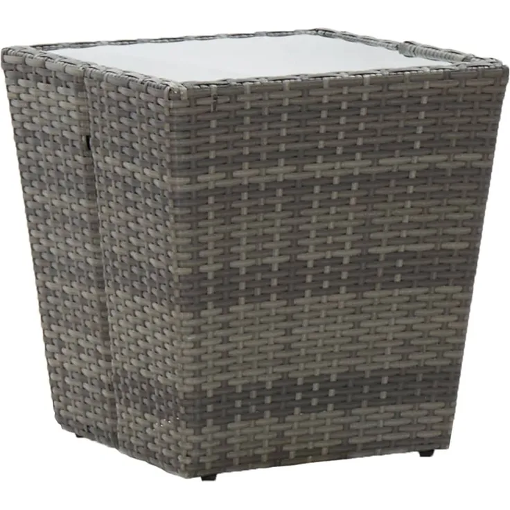 Gartentisch, Beistelltisch, Balkontisch Grau 41,5x41,5x43 cm Poly Rattan und Hartglas