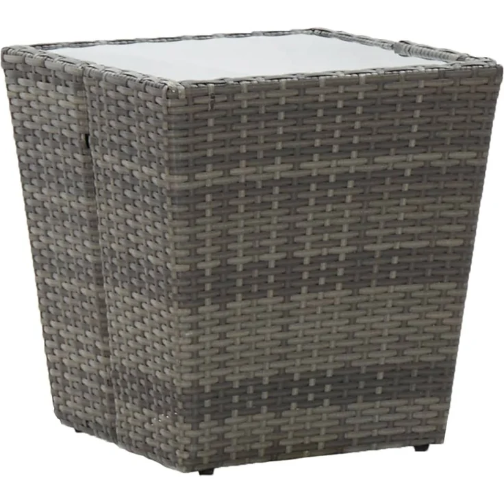 Gartentisch, Beistelltisch, Balkontisch Grau 41,5x41,5x43 cm Poly Rattan und Hartglas – Bild 1