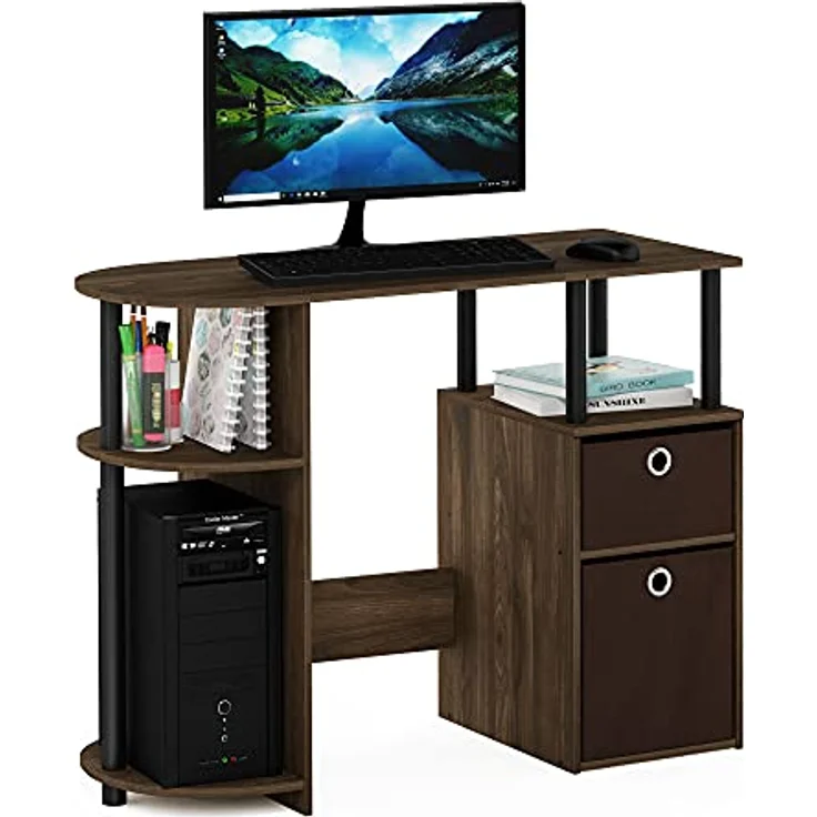 Furinno JAYA Simplistisch Computer-Schreibtisch mit Schubladen, Columbia Walnuss/Schwarz – Bild 2