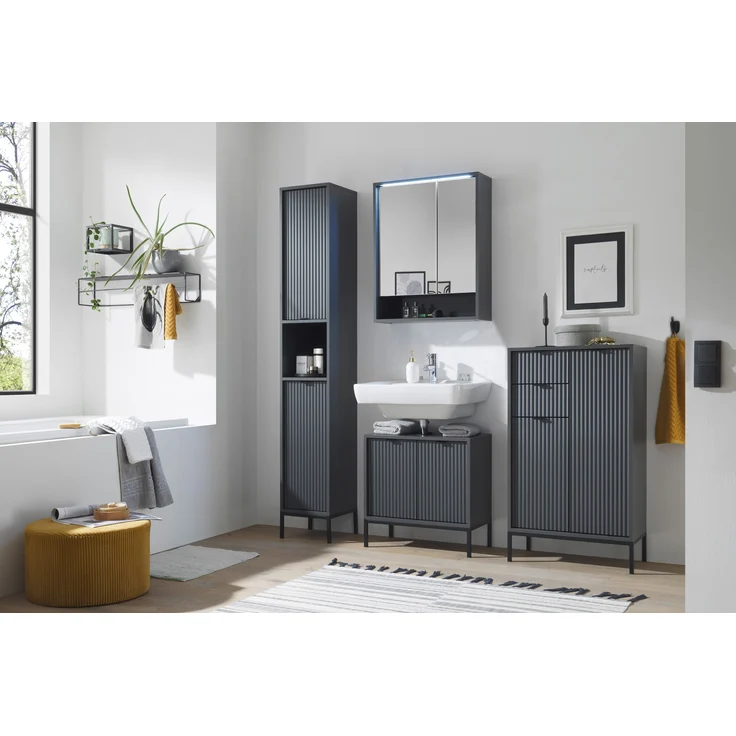 Badezimmerspiegelschrank >Lucera< in Grau aus Glas - 60x75x20cm (BxHxT) – Bild 5