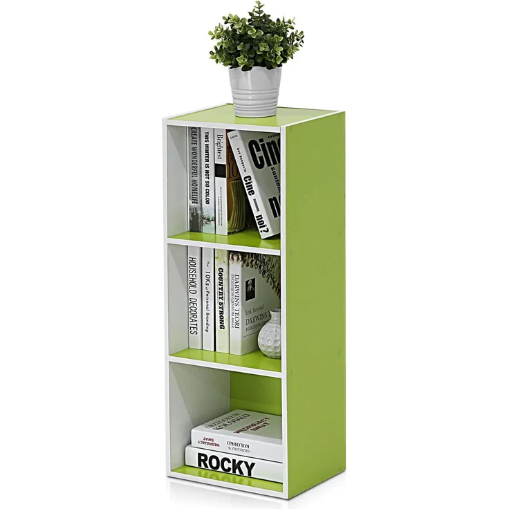 Furinno offenes Bücherregal mit 3 Fächern, holz, Weiß/Grün, 30. 5x23. 6x80. 0 cm – Bild 1