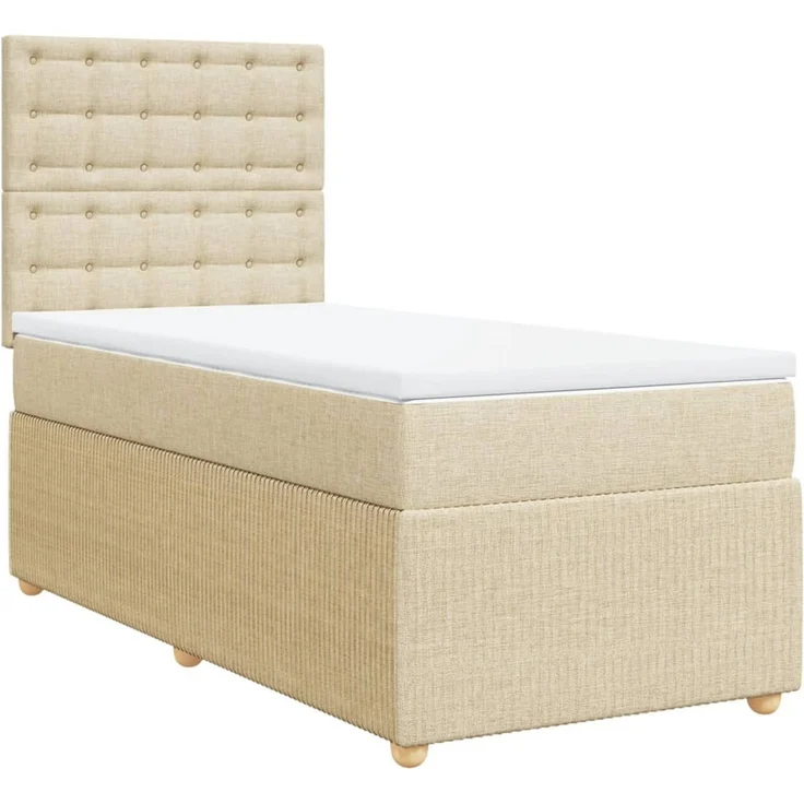 vidaXL Boxspringbett mit Matratze Creme 90x200 cm Stoff 3294258 – Bild 3