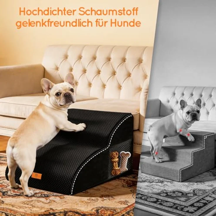 HEVOL Haustiertreppe 2 Stufen, Abnehmbar Hunderampe mit Waschbarer Bezug,Hundetreppe für Kleine Hunde,Katzentreppe für Sofa Bett- Senden 1 Fusselrollen – Bild 4