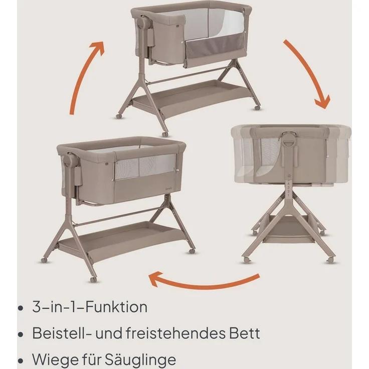 Lionelo Leonie Plus 3 in 1 Kinderbett bis 9kg, Zustellbett und Wiege, Höhenanpassung, Luftige Wände, abnehmbare Seite, Räder mit Bremse, Großer Korb – Bild 4