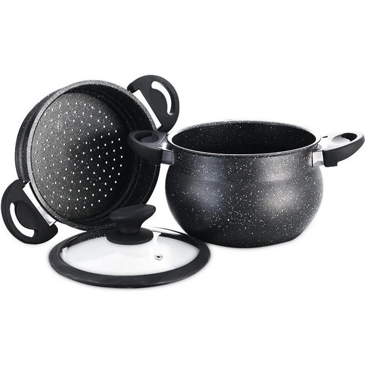 3 tlg Kuskus Topf 8L Dampfgarer COUSCOUS Ø24cm Dampfkocher Gemüse Steamer Induktion Mantykocher – Bild 3