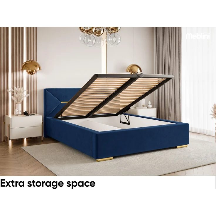MEBLINI Polsterbett 120x200 ohne Lattenrost ohne Matratze – LIZZY – Blau Samt – Doppelbett ohne Bettkasten - Stauraumbett - Kopfteil Bett ohne Stauraum – Bild 6