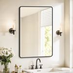 SONGMICS Spiegel für Bad, Wandspiegel, rechteckiger Spiegel, Aluminiumrahmen, 91x61 cm, mit Sicherheitsfolie, 2 Aufhängemöglichkeiten, für Wohn-, Schlaf- und Badezimmer, tintenschwarz LWM010BD01