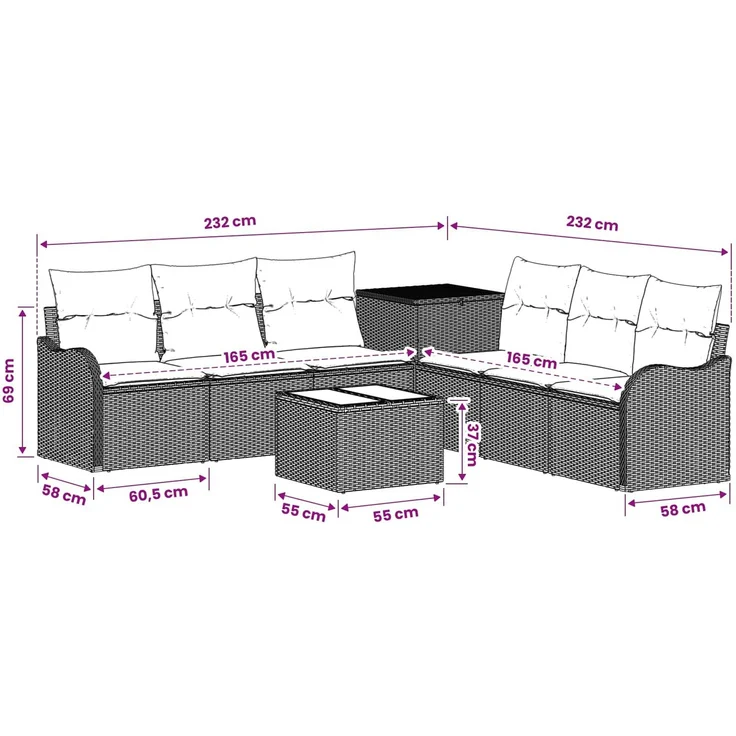 vidaXL Sofa Set 8 stk. Beige und Hellgrau 55 x 55 x 37 cm 3448069 – Bild 11