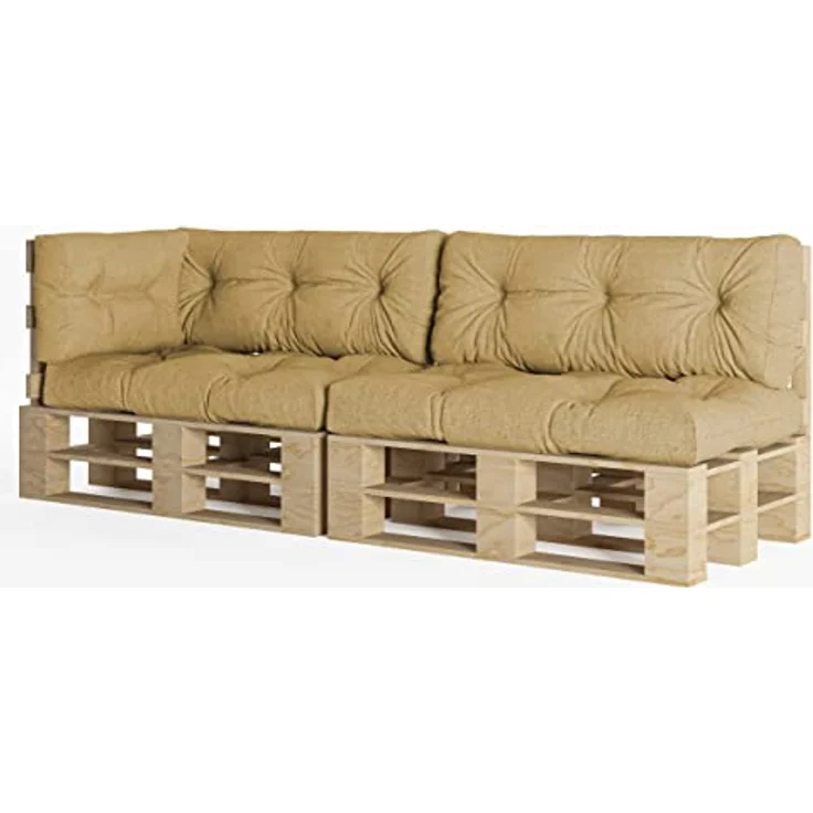 chilly pilley Palettenauflage Schaumflocken palettenkissen Palettenpolster Palettenmöbel Palettensofa Rückenlehne Sitzkissen Seitenkissen Set (5er Set Beige) – Bild 2