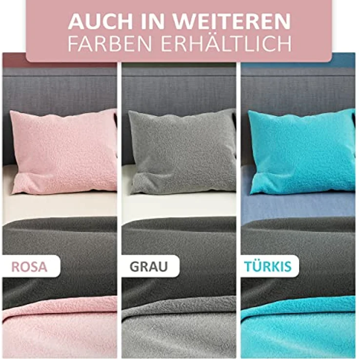 Moderne Plüschbettwäsche mit Reißverschluss - einfarbig, wendbar & warmhaltend Rosa 200x220cm + 2x 80x80cm Kissenbezug – Bild 8