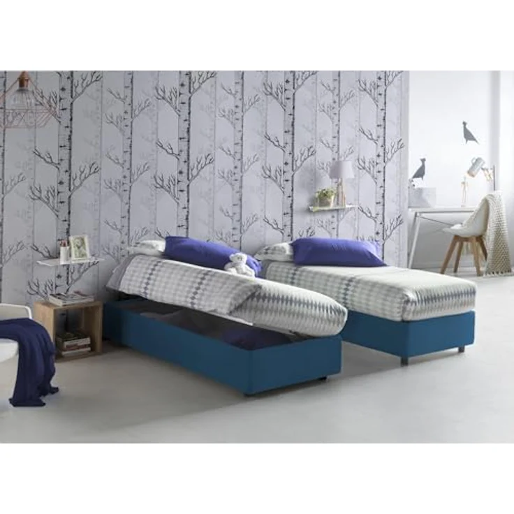 Talamo Italia - Gaia Doppelbett, Bettkasten mit Stoffbezug, 100 % Made in Italy, seitliche Öffnung, inklusive Matratze 120 x 190 cm, Blau – Bild 4