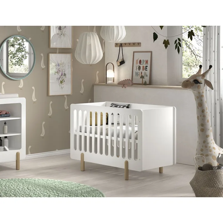 SMILE Babybett LF 60 x 120 cm, m. verst. Lattenrost, Ausf. MDF weiß lackiert