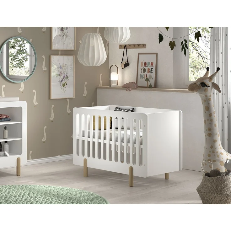 SMILE Babybett LF 60 x 120 cm, m. verst. Lattenrost, Ausf. MDF weiß lackiert – Bild 1
