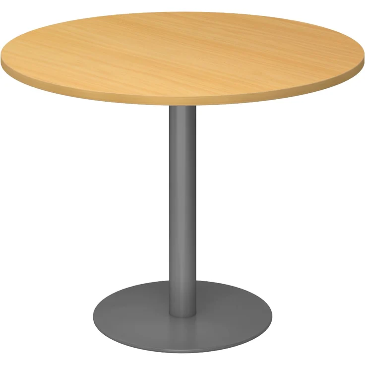 bümö Besprechungstisch, Esstisch groß, Tisch rund 100x100 cm in Buche, Gestell: graphit - großer Rundtisch für 2 Personen mit Holz-Platte, Säule aus Metall, Konferenztisch, Bistrotisch, STF10-6-G – Bild 1