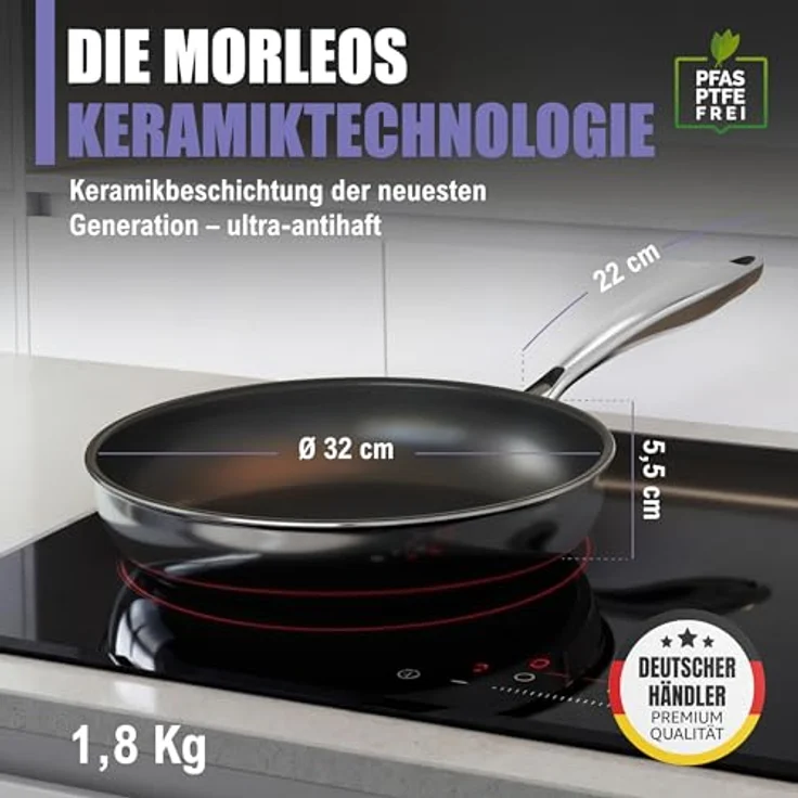 Morleos Keramikbratpfanne Ø 32cm, 5-Schicht, Edelstahl, backofenfest, spülmaschinengeeignet, Antihaft – Bild 2