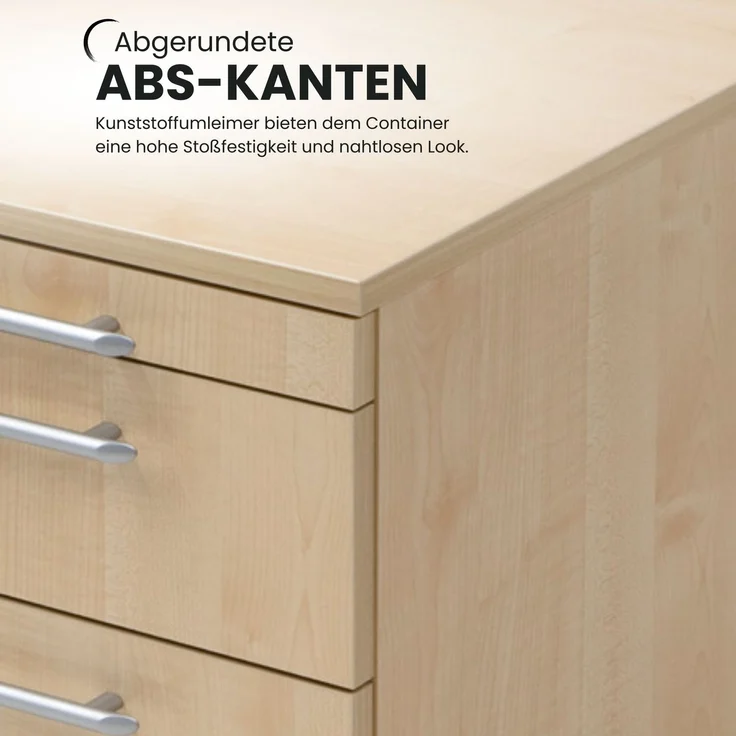 bümö basic Rollcontainer mit Schubladen, Container aus Holz in Asteiche - Rollwagen für's Büro als Schreibtisch Unterschrank, Bürocontainer od. Schreibtischcontainer mit Bogengriffe, 1606-R-R-BO – Bild 5