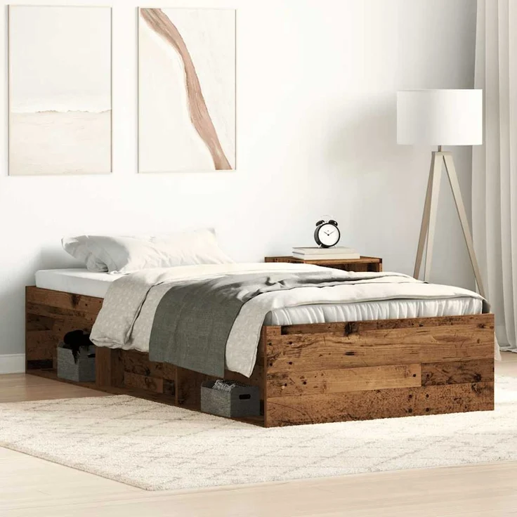 vidaXL Bettgestell ohne Matratze Altholz-Optik 75x190 cm Holzwerkstoff 3329309 – Bild 1