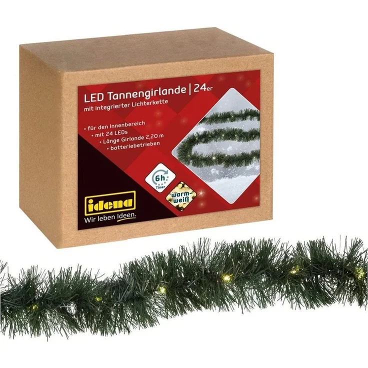 Idena LED-Girlande 24er LED Tannengirlande, 2,2 m, mit Lichterkette, warmweiß, mit Timer, Weihnachtsdeko – Bild 2