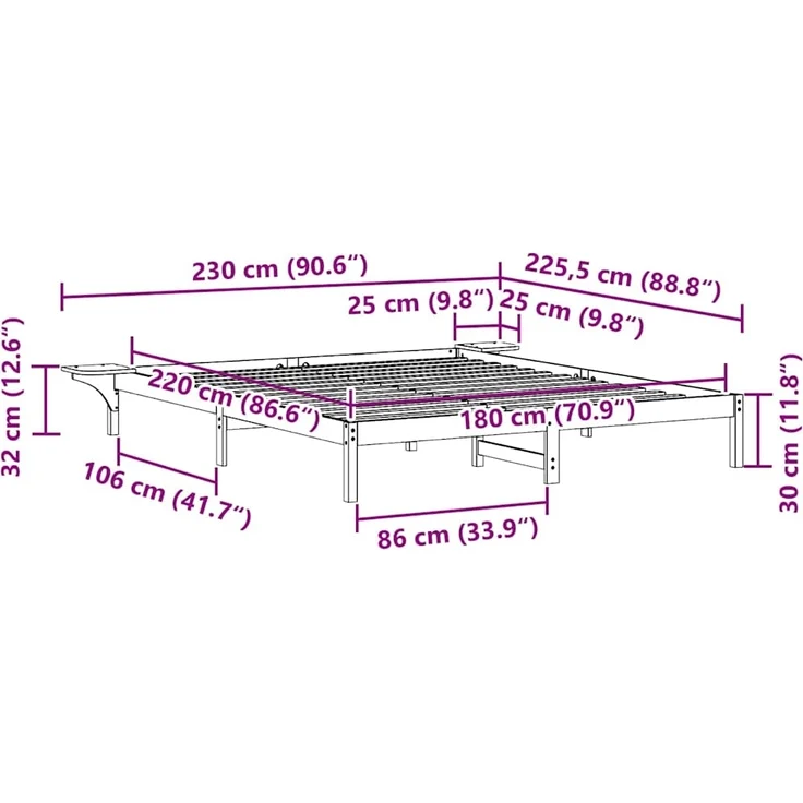 vidaXL Bettgestell mit Nachttischen Weiß 180 x 220 cm 873254 – Bild 10