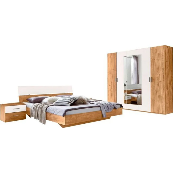 Schlafzimmer Set Katrin komplett 4-teilig plankeneiche weiß Bett 180x200cm – Bild 4