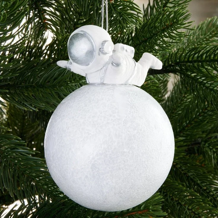 BRUBAKER Weihnachtsbaumkugel Weihnachtskugel Set Weltall Weltraum - Astronaut Mond und Rakete (2 St), Space Christbaumschmuck aus Glas - Baumschmuck – Bild 1
