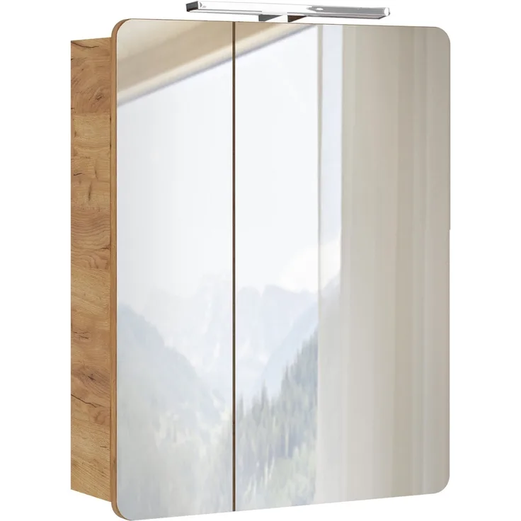 Spiegelschrank 60 cm mit LED Beleuchtung LUTON-56 Wotan Eiche Nb. Nb. B/H/T ca. 60/75-80/16 cm