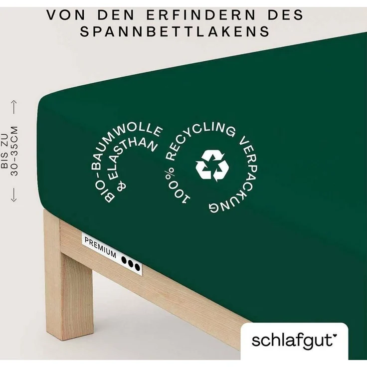 Schlafgut Spannbettlaken PREMIUM Mako-Zwirn-Jersey, 220 g/m², 95% Bio-Baumwolle, 5% Elasthan, Mako-Zwirn-Jersey, Gummizug: rundum, (1 Stück), Bettlaken bis 30 cm Höhe, PREMIUM-Qualität langlebig, perfekter Sitz – Bild 1