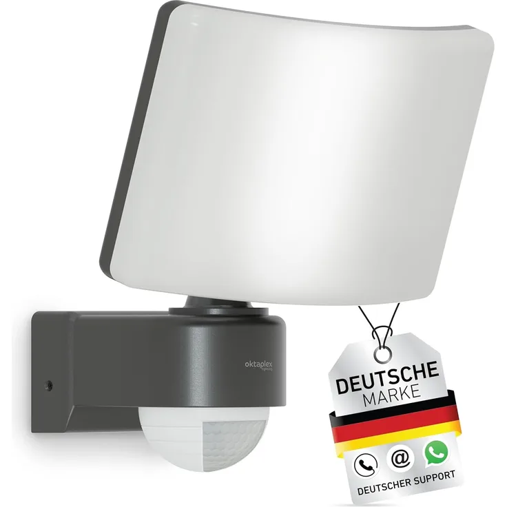 Oktaplex lighting LED Außen-Wandleuchte Oktaplex Cali Motion Außenstrahler 3000K 30W, Bewegungssensor & Diffusor, LED fest integriert, warmweißes Licht, Außenstrahler mit Bewegungsmelder anthrazit LED Außenleuchte