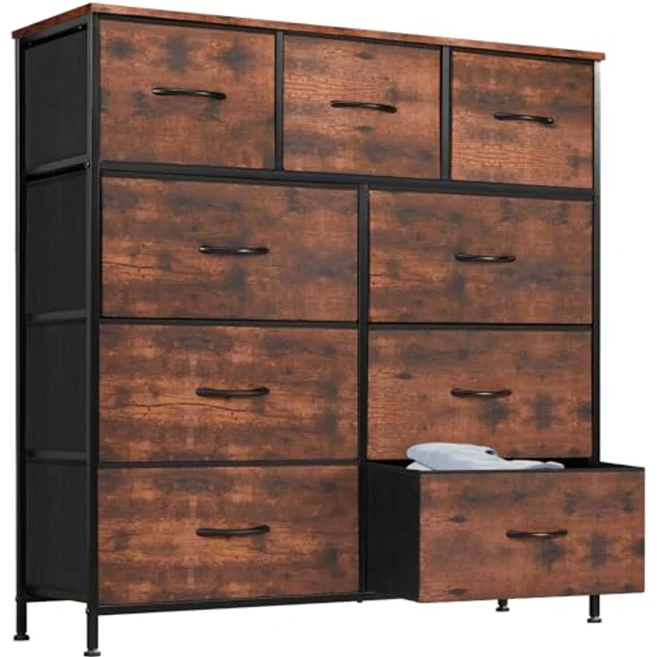 Sweetcrispy Kommode für Schlafzimmer, breite Schublade Kommode, 9 Stoffschubladen mit Griffen, Schubladen aus Stoff, Schrank, TV Stand für Schlafzimmer, Schrank, Wohnzimmer, Kinderzimmer – Bild 2