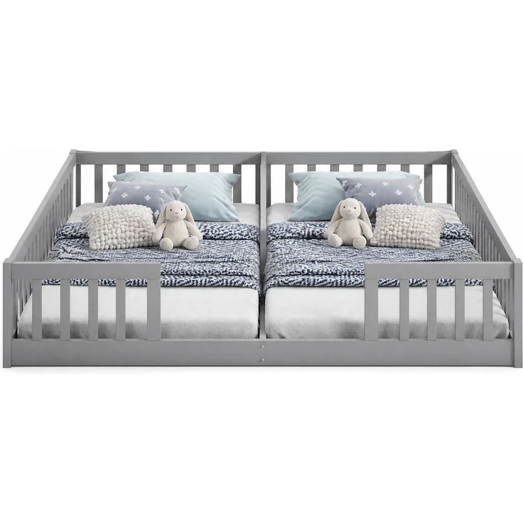 CHICFURN Bett aus Kiefernholz und MDF Grau 90x200 cm mit Sicherheitsgitter und Lattenrost – Bild 7