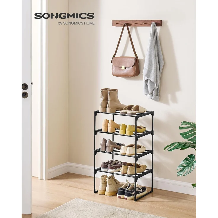 SONGMICS Schuhregal 4 Ebenen, Schuhständer Metall, Schuhaufbewahrung, Schuh-Organizer, aufrecht oder umgedreht, für 5-10 Paar Schuhe, stapelbar, Flur, 30 x 42,5 x 71,5 cm, schwarz LSA004B01 – Bild 3