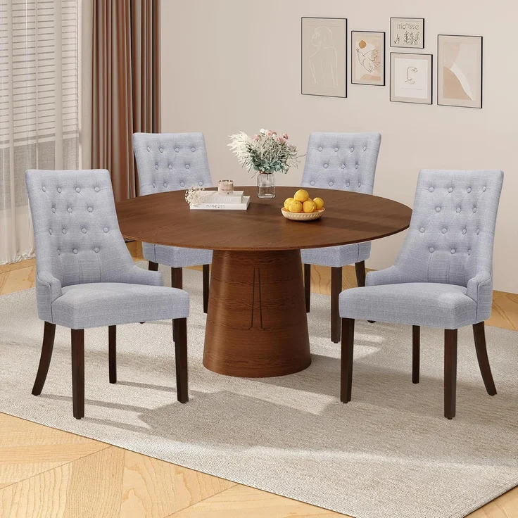 COLAMY Esszimmerstühle 4er Set, Moderne Küchenstuhl Gepolsterte Esszimmerstühle im Wingback, Polsterstuhl Wohnzimmerstuhl mit Knopfsteppung für Esszimmer, Küche, Restaurant mit Holzbeinen, Hellgrau – Bild 1