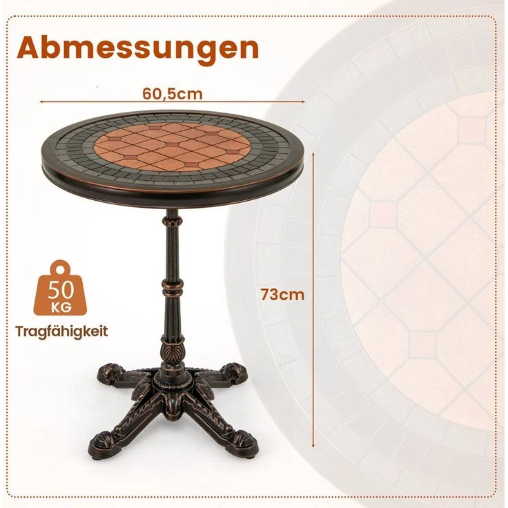 COSTWAY Gartentisch (1-St), mit geschnitzter Textur, rund, Aluminium, Ø60,5x73 cm – Bild 3