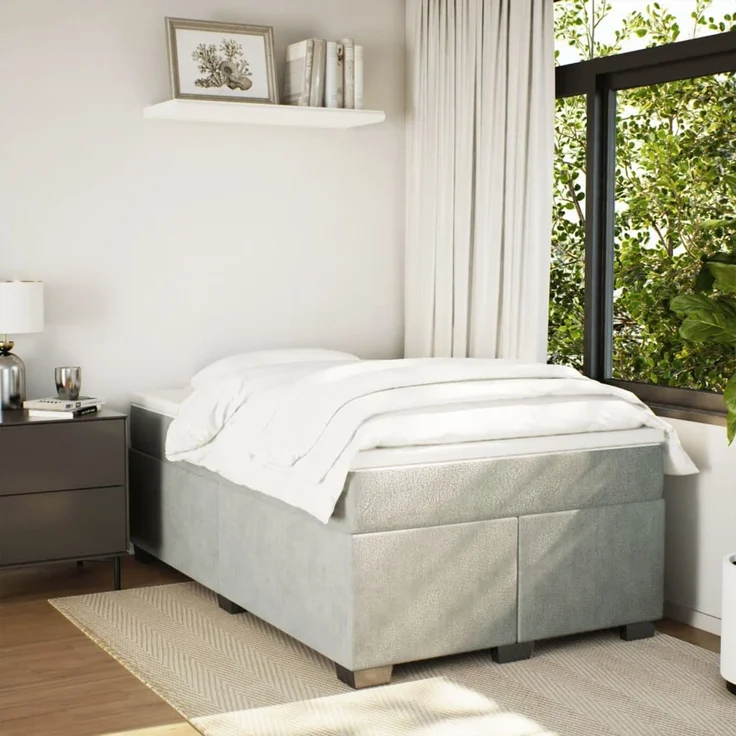 vidaXL Boxspringbett mit Matratze Hellgrau 120x200 cm Samt 3285275 – Bild 3